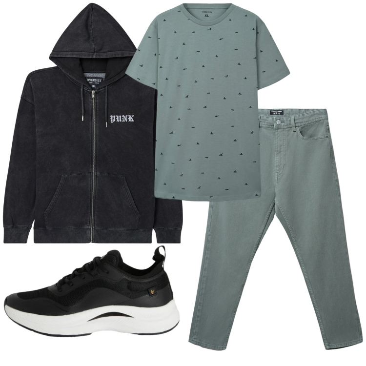 Outfit uomo - Total look #2346852. Stile Casual per Tutti i giorni. Abbinamento con felpe con cappuccio, t-shirt, jeans, sneakers.