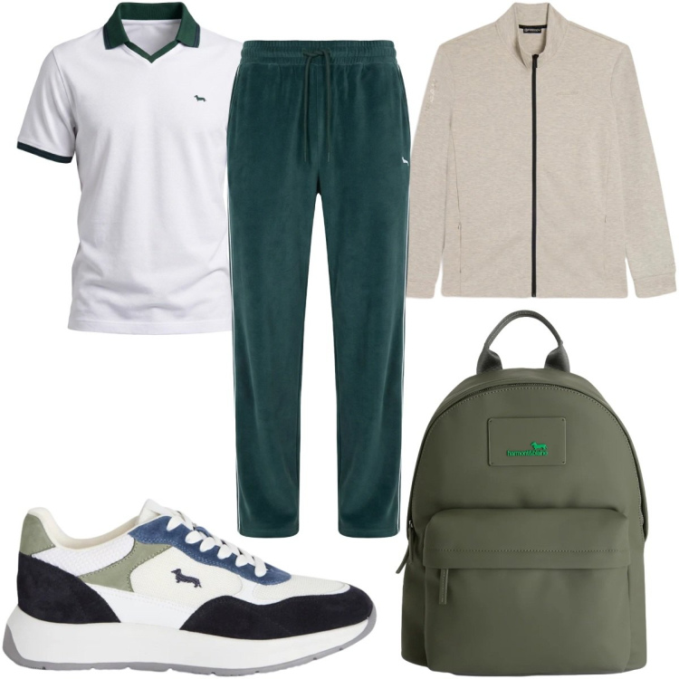 Outfit uomo - Total look #2346861. Stile Trendy per Tutti i giorni. Abbinamento con sneakers, pantaloni, polo, borse sportive, felpe.