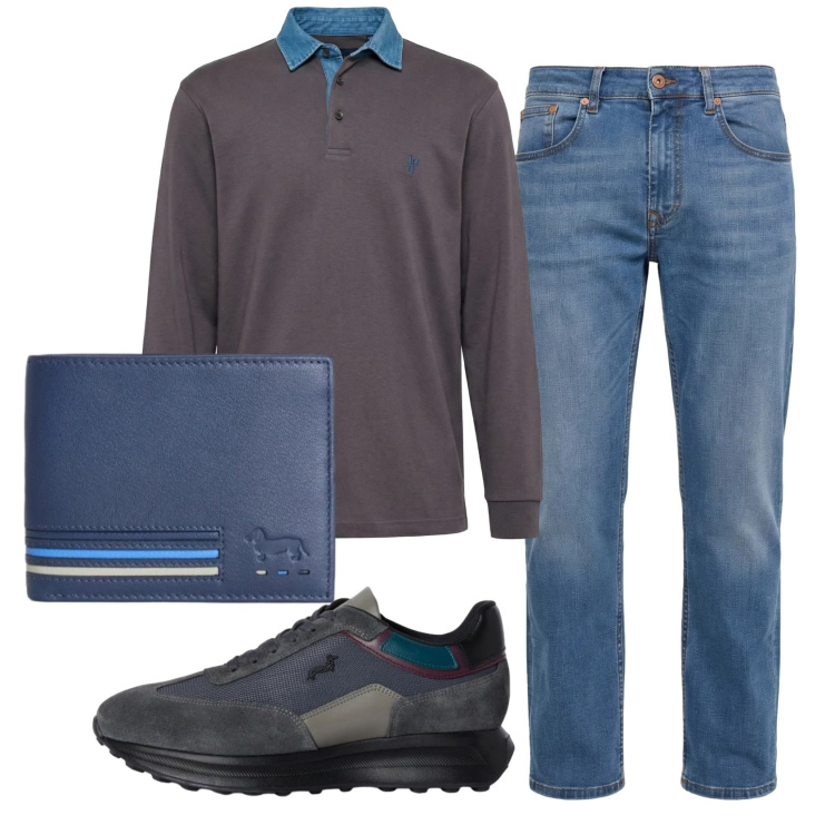 Outfit uomo - Total look #2346869. Stile Casual per Ufficio. Abbinamento con jeans, sneakers, polo, portafogli.