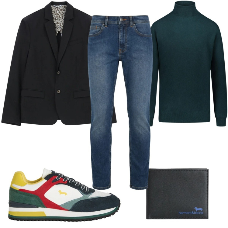 Outfit uomo - Total look #2346871. Stile Casual per Tutti i giorni. Abbinamento con sneakers, portafogli, jeans, giacche, maglieria.