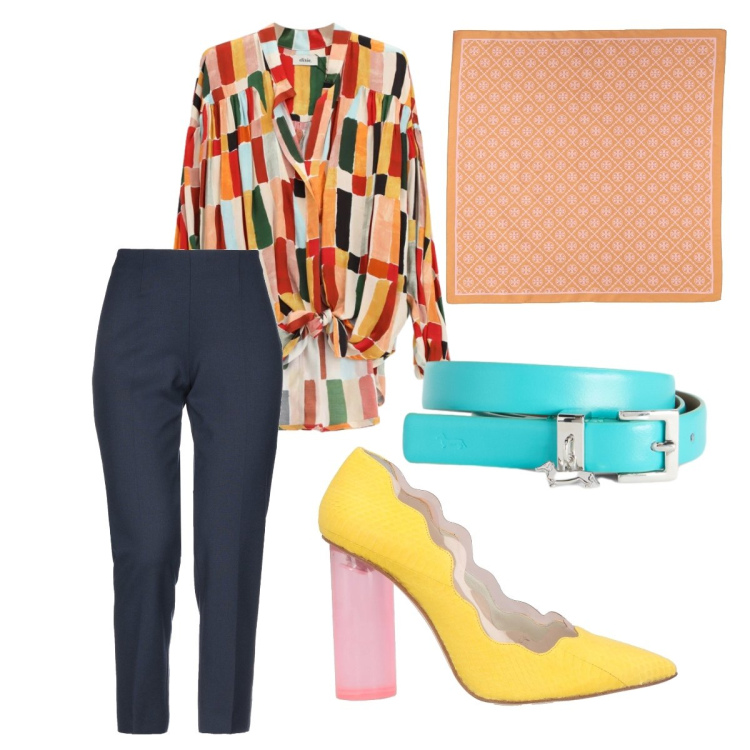 Outfit donna - Passeggiata in città curvy. Stile Bon Ton per Tutti i giorni. Abbinamento con pantaloni capri, décolleté, sciarpe, cinture, bluse.