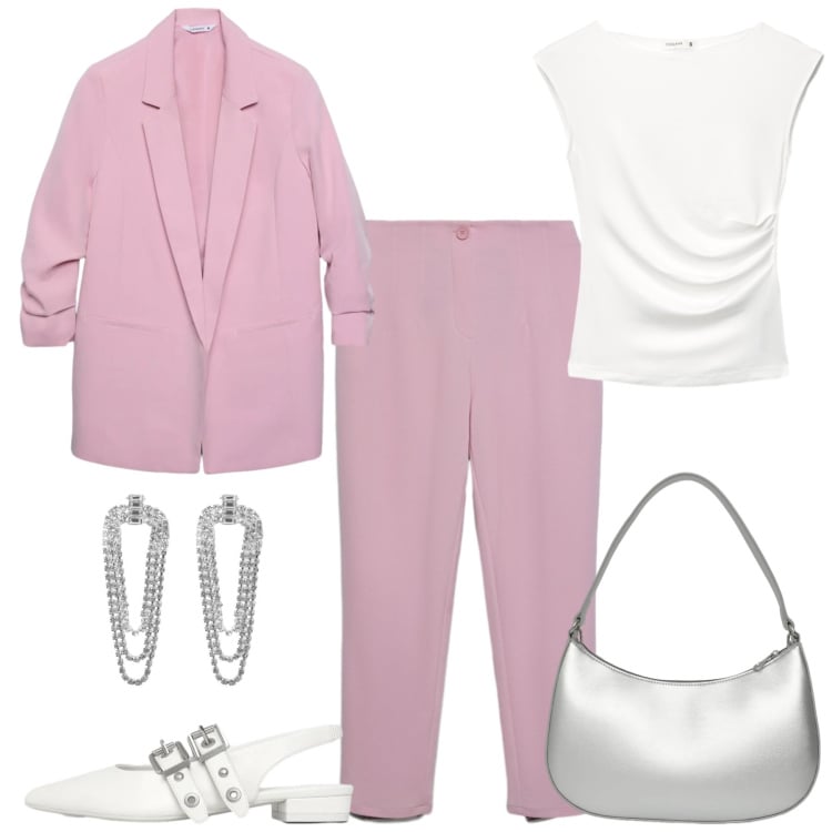 Outfit donna - Total look #2346881. Stile Chic per Cerimonia. Abbinamento con pantaloni chino, top, blazer, borse a tracolla, ballerine, orecchini.