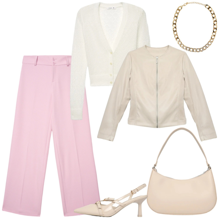 Outfit donna - Total look #2346885. Stile Chic per Cerimonia. Abbinamento con pantaloni, cardigans, décolleté, giacche, borse a tracolla, collane.