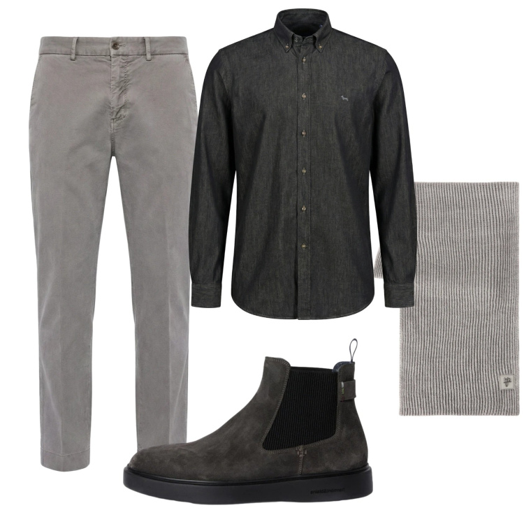 Outfit uomo - Total look #2346900. Stile Business/Elegante per Ufficio. Abbinamento con pantaloni chino, stivali e stivaletti, camicie, sciarpe.