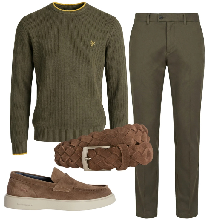 Outfit uomo - Total look #2346907. Stile Casual per Ufficio. Abbinamento con scarpe stringate, cinture, pantaloni chino, maglieria.