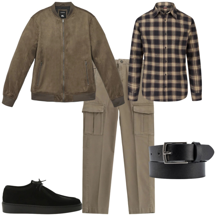Outfit uomo - Trendy ufficio tempo libero. Stile Trendy per Tutti i giorni. Abbinamento con pantaloni cargo, scarpe stringate, giacche, camicie, cinture.