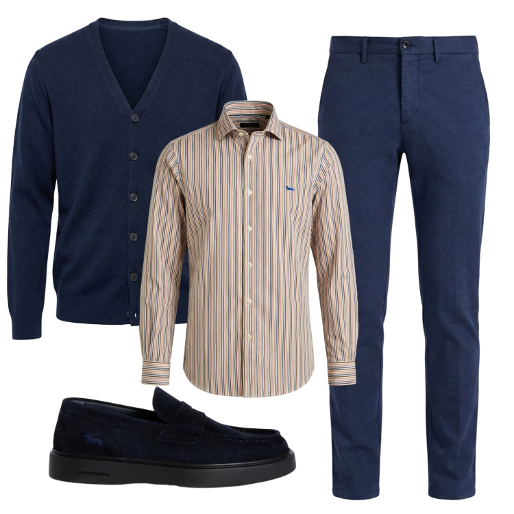 Outfit uomo - Total look #2346911. Stile Business/Elegante per Ufficio. Abbinamento con camicie, scarpe stringate, pantaloni chino, cardigans.