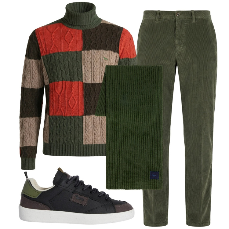 Outfit uomo - Total look #2346914. Stile Business/Elegante per Ufficio. Abbinamento con sneakers, pantaloni chino, sciarpe, maglieria.