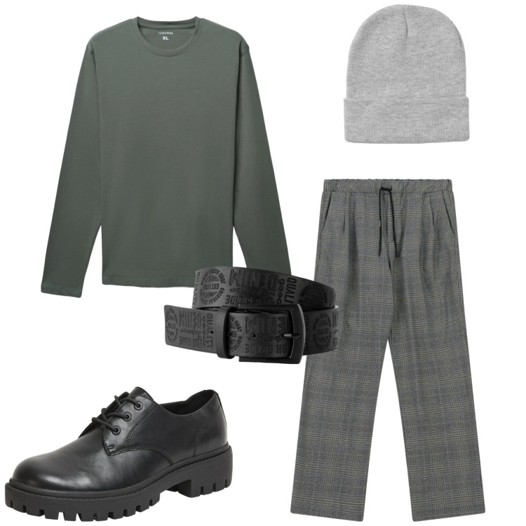 Outfit uomo - Total look #2346920. Stile Trendy per Tutti i giorni. Abbinamento con cinture, pantaloni, scarpe stringate, berretti, t-shirt.
