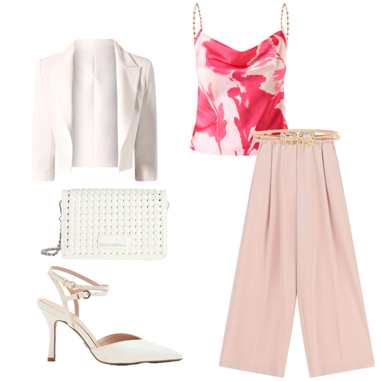 Outfit donna - Total look #2346938. Stile Romantica per Cerimonia. Abbinamento con borse a tracolla, pantaloni a palazzo, blazer, cinture, décolleté, canottiere.