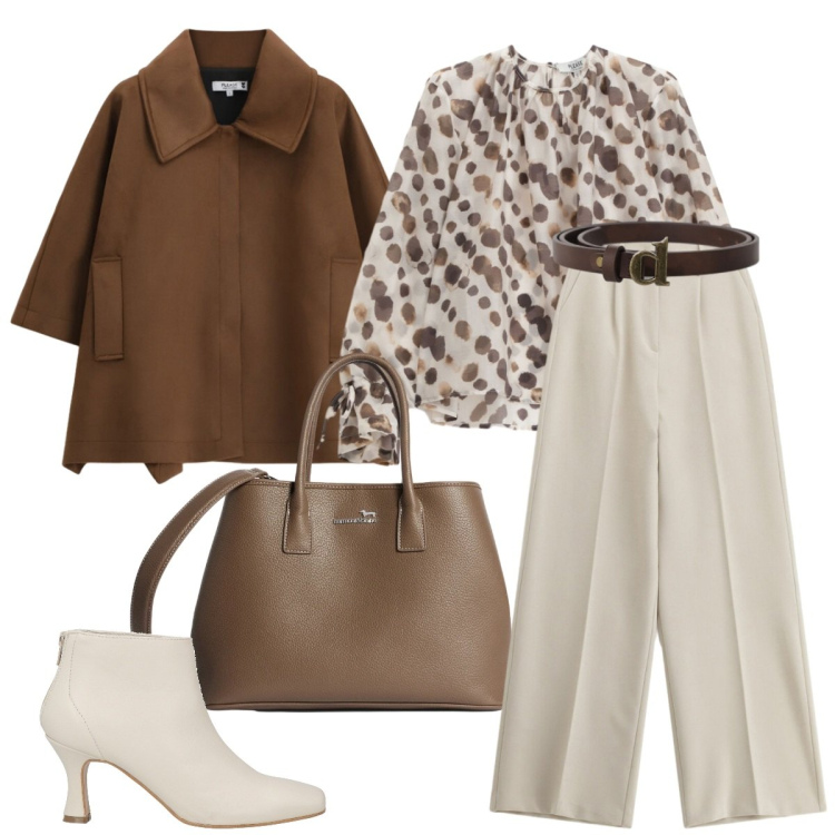Outfit donna - Total look #2346940. Stile Trendy per Ufficio. Abbinamento con stivaletti, borse a tracolla, pantaloni, cinture, cappotti, bluse.