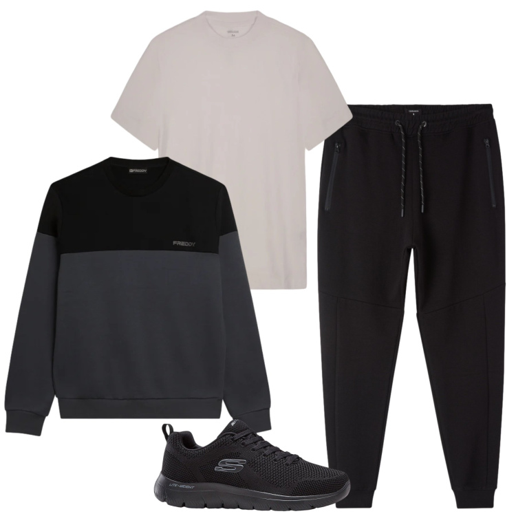Outfit uomo - Total look #2346943. Stile Urban per Sport. Abbinamento con sneakers, felpe, pantaloni, t-shirt.