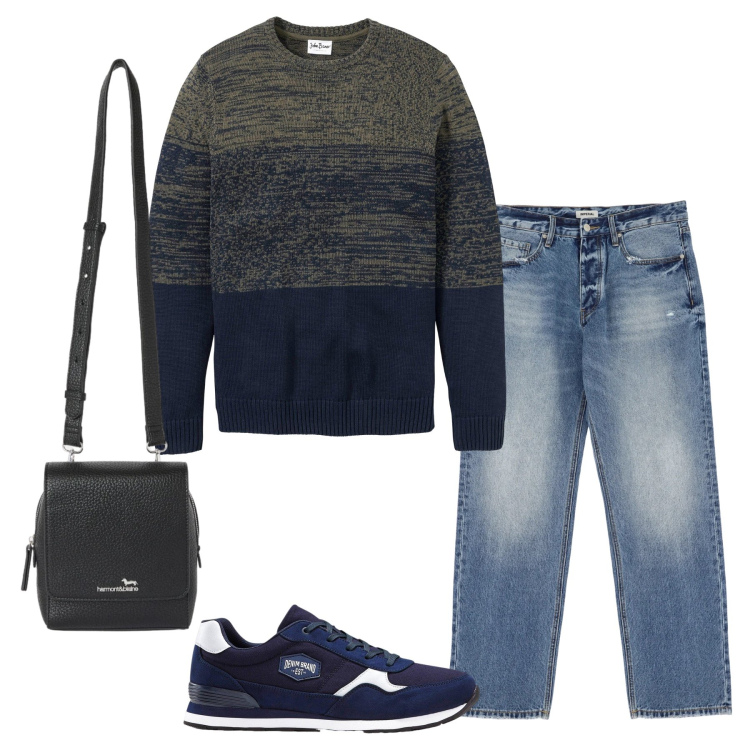 Outfit uomo - Total look #2346946. Stile Casual per Tutti i giorni. Abbinamento con maglieria, sneakers, borse sportive, jeans.