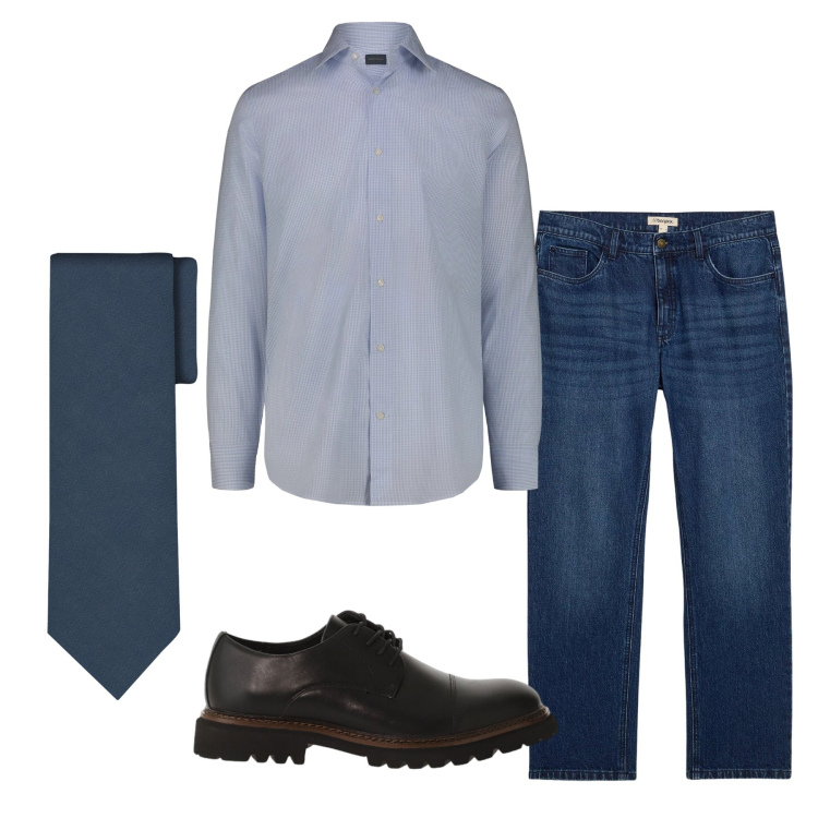 Outfit uomo - Total look #2346956. Stile Business/Elegante per Ufficio. Abbinamento con jeans dritti, scarpe stringate, cravatte, camicie.