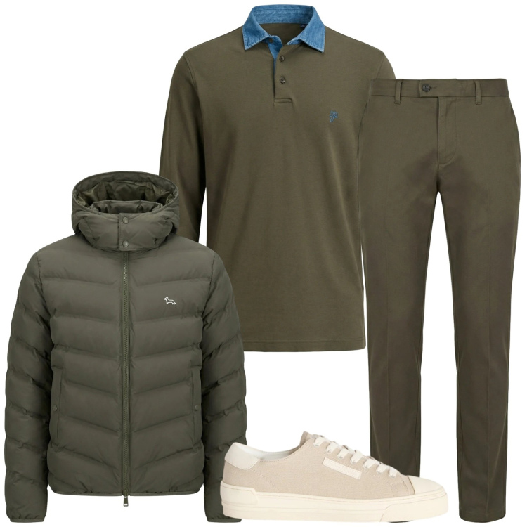 Outfit uomo - Total look #2346962. Stile Casual per Tutti i giorni. Abbinamento con sneakers, polo, piumini, pantaloni chino.