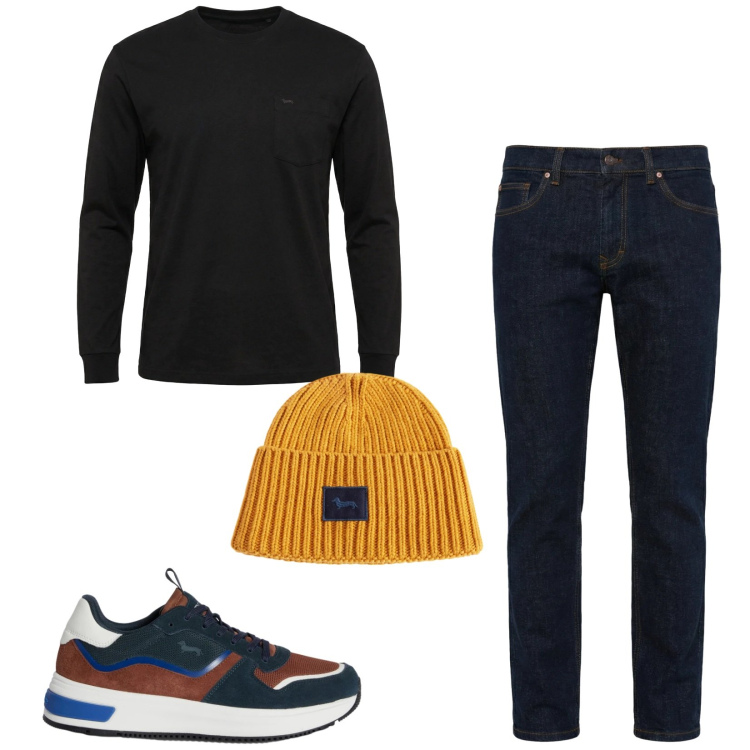 Outfit uomo - Total look #2346967. Stile Trendy per Tutti i giorni. Abbinamento con jeans, t-shirt, berretti, sneakers.