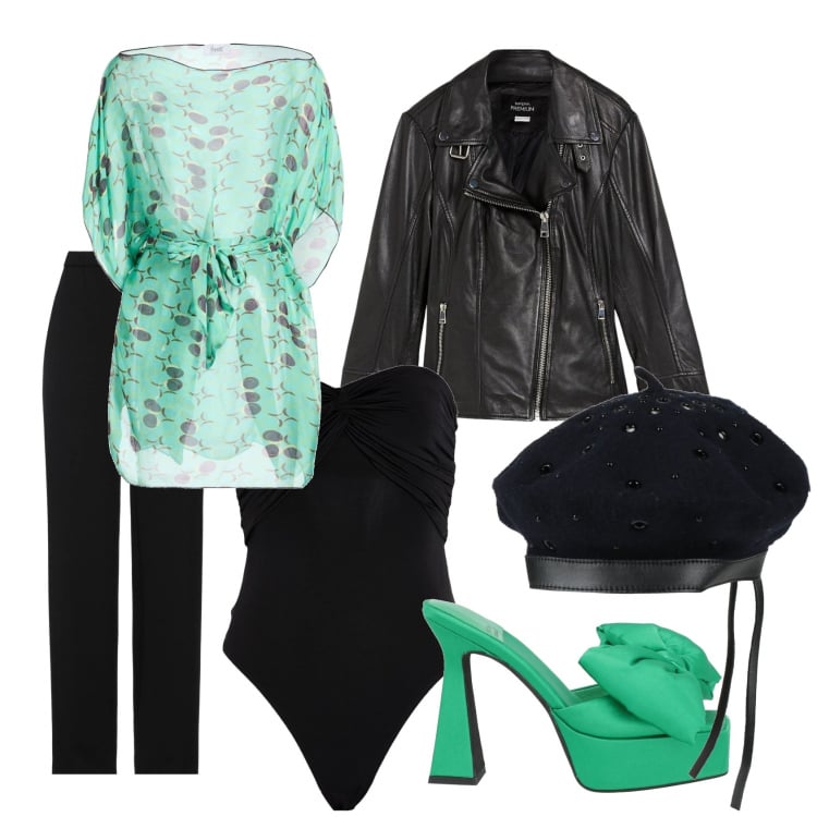 Outfit donna - Azzardi di fine inverno. Stile Glamour per Serata fuori. Abbinamento con top, sandali col tacco, pantaloni, body, cappelli e berretti, blazer.