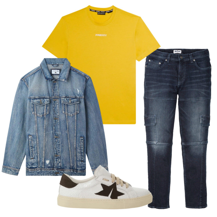 Outfit uomo - Total look #2346973. Stile Casual per Tutti i giorni. Abbinamento con jeans slim fit, sneakers, giacche, t-shirt.