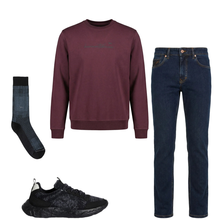 Outfit uomo - Total look #2346974. Stile Casual per Tutti i giorni. Abbinamento con jeans, sneakers, felpe, calzini.