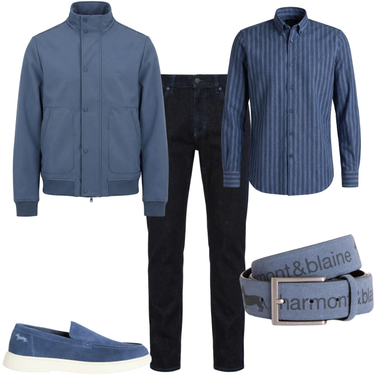 Outfit uomo - Trendy ufficio week end. Stile Trendy per Ufficio. Abbinamento con jeans, cinture, camicie, bomber, sneakers.