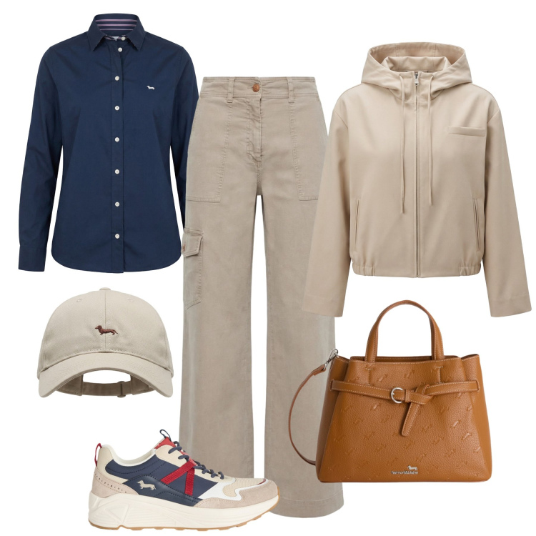 Outfit donna - Primavera Harmont&Blaine. Stile Casual per Tutti i giorni. Abbinamento con sneakers, cappotti, pantaloni cargo, camicie, borse a mano, cappelli con visiera.