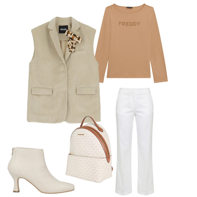 Outfit donna - Urban Chic in Toni. Stile Urban per Tutti i giorni. Abbinamento con stivaletti, zaini, pantaloni, gilet, t-shirt.