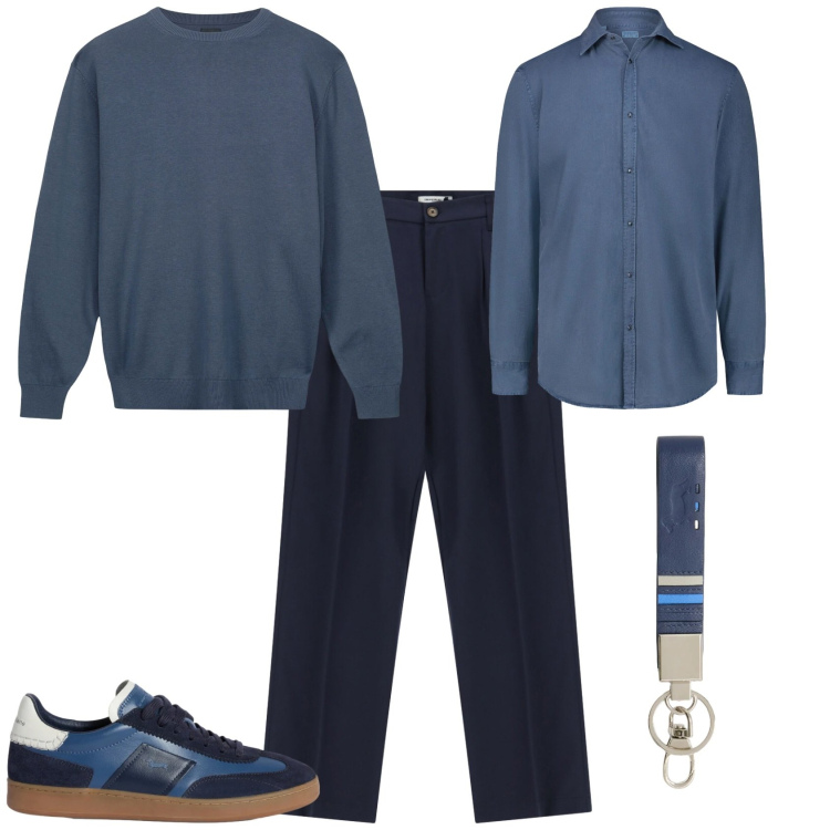 Outfit uomo - Trendy ufficio tempo libero. Stile Trendy per Ufficio. Abbinamento con sneakers, portachiavi, pantaloni, maglieria, camicie.