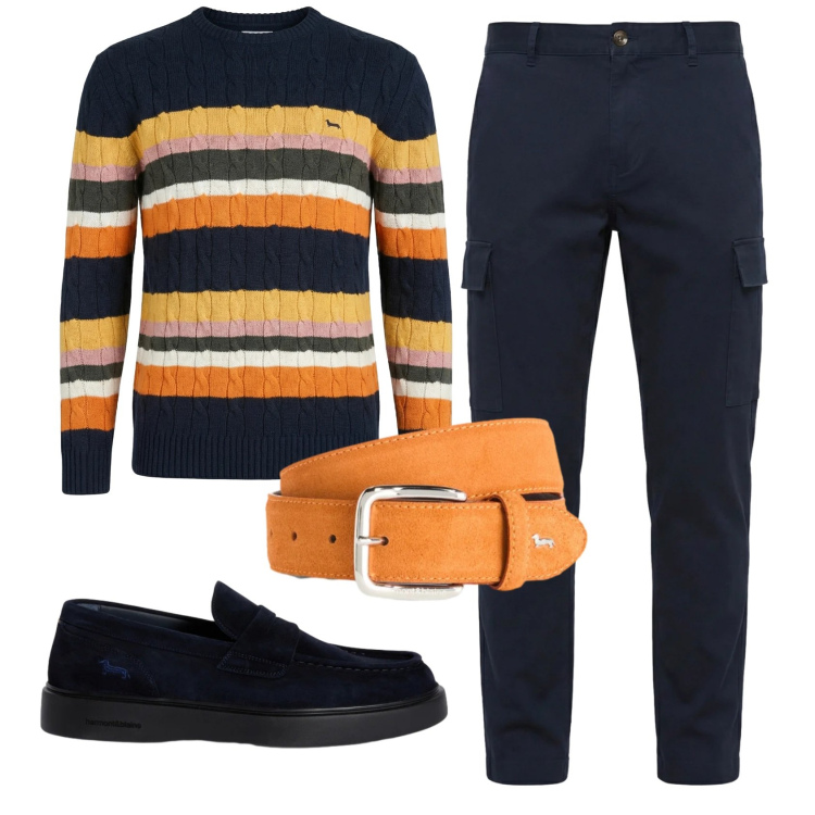 Outfit uomo - Total look #2346991. Stile Trendy per Tutti i giorni. Abbinamento con pullovers, scarpe stringate, pantaloni cargo, cinture.