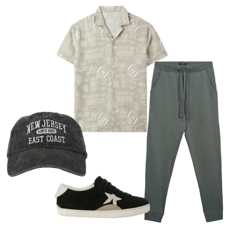Outfit uomo - Total look #2346994. Stile Casual per Tutti i giorni. Abbinamento con camicie a manica corta, cappelli con visiera, pantaloni, sneakers.