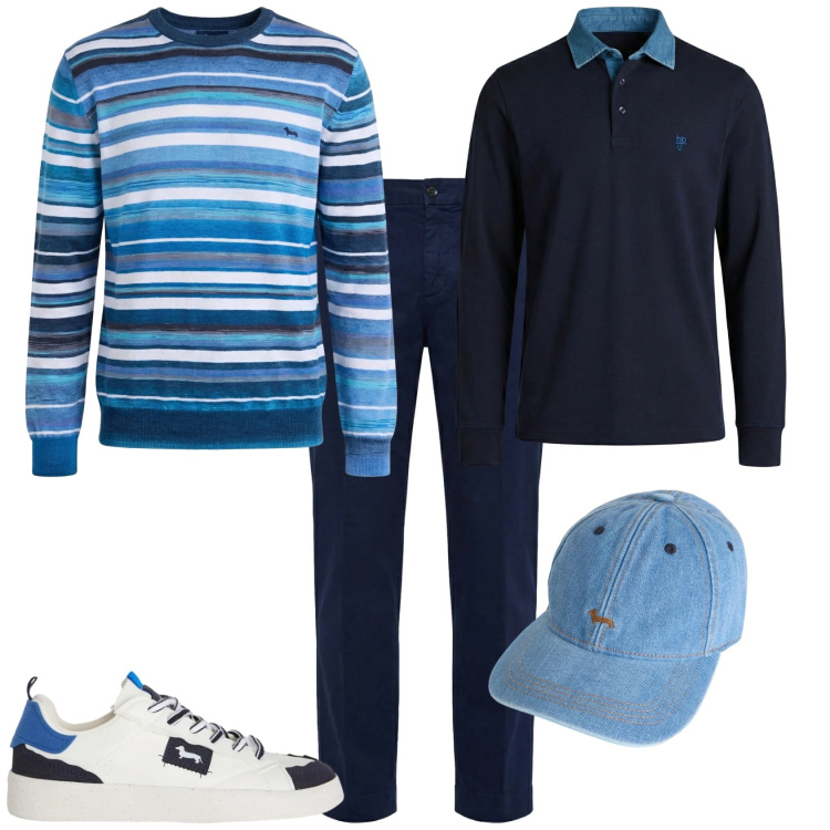 Outfit uomo - Week end al mare. Stile Trendy per Tutti i giorni. Abbinamento con pullovers, cappelli, sneakers, pantaloni chino, polo.