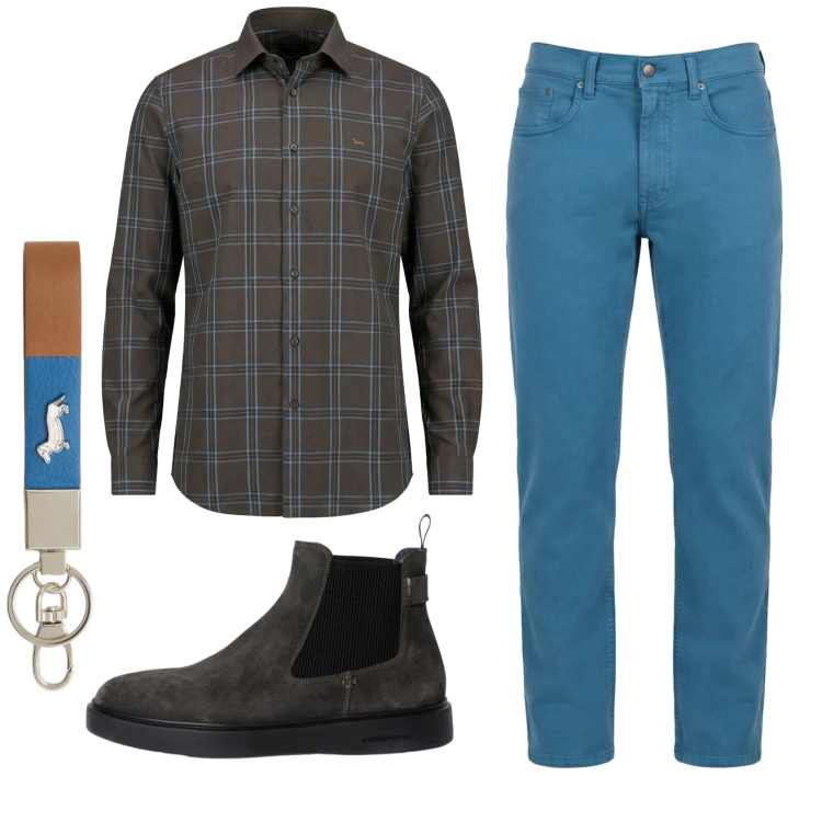 Outfit uomo - Total look #2347003. Stile Casual per Ufficio. Abbinamento con pantaloni, portachiavi, camicie, stivali e stivaletti.