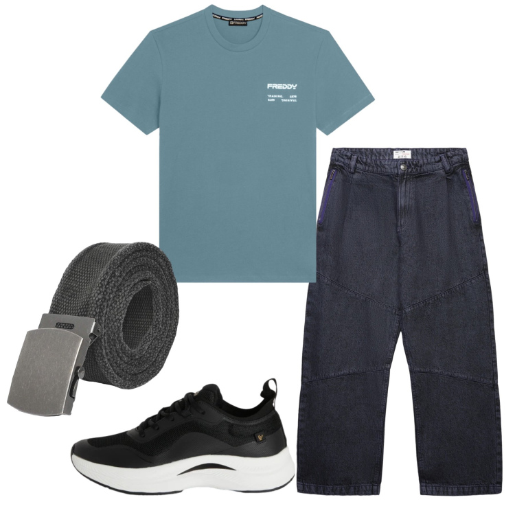 Outfit uomo - Total look #2347009. Stile Urban per Tutti i giorni. Abbinamento con cinture, jeans dritti, sneakers, t-shirt.