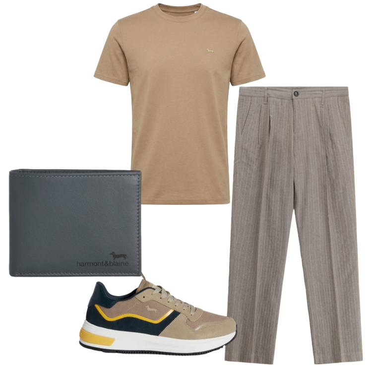 Outfit uomo - Total look #2347023. Stile Trendy per Ufficio. Abbinamento con sneakers, t-shirt, portafogli, pantaloni.