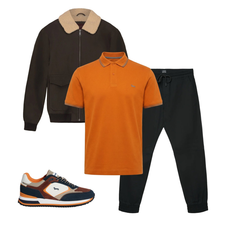 Outfit uomo - Rustic Urban. Stile Trendy per Tutti i giorni. Abbinamento con sneakers, polo, pantaloni corti, bomber.