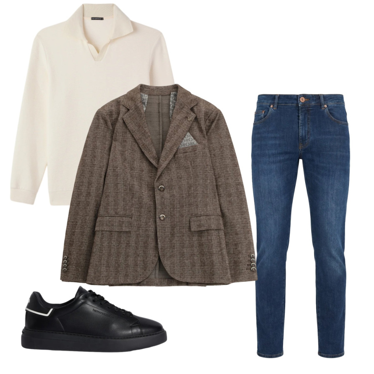 Outfit uomo - Il Layering Sofisticato. Stile Trendy per Tutti i giorni. Abbinamento con sneakers, jeans, giacche, felpe.