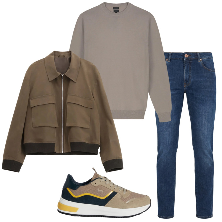 Outfit uomo - Total look #2347034. Stile Casual per Tutti i giorni. Abbinamento con sneakers, jeans, giacche, maglieria.