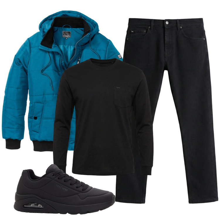 Outfit uomo - Total look #2347047. Stile Casual per Tutti i giorni. Abbinamento con bomber, sneakers, jeans, t-shirt.