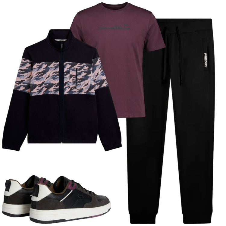 Outfit uomo - Total look #2347049. Stile Casual per Tutti i giorni. Abbinamento con sneakers, t-shirt, pantaloni, felpe.