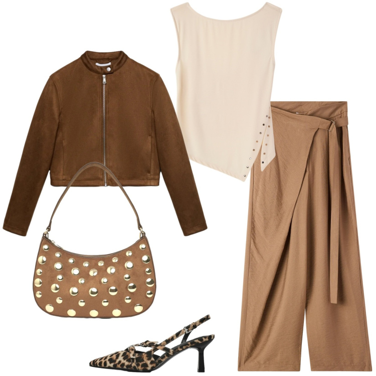 Outfit donna - Spring starts here. Stile Trendy per Serata fuori. Abbinamento con pantaloni, décolleté, top, giacche, borse a tracolla.
