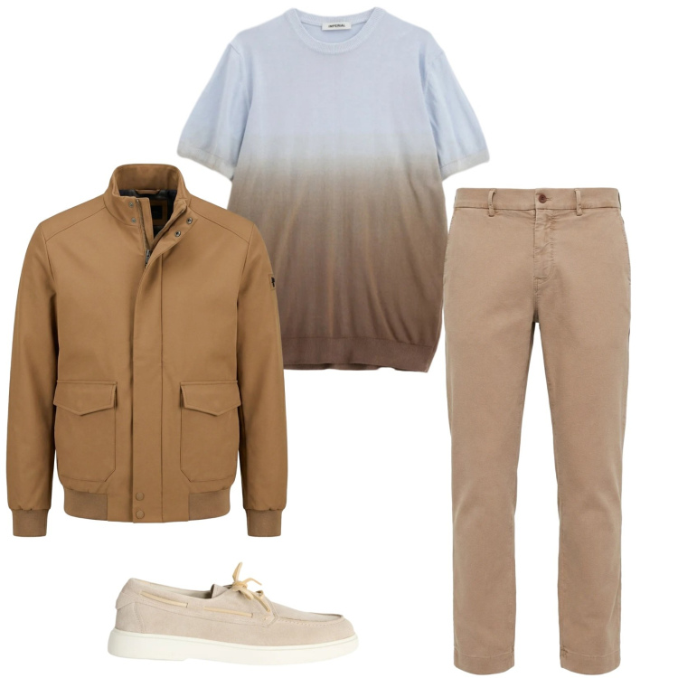 Outfit uomo - Total look #2347054. Stile Trendy per Tutti i giorni. Abbinamento con pantaloni chino, scarpe stringate, bomber, t-shirt.