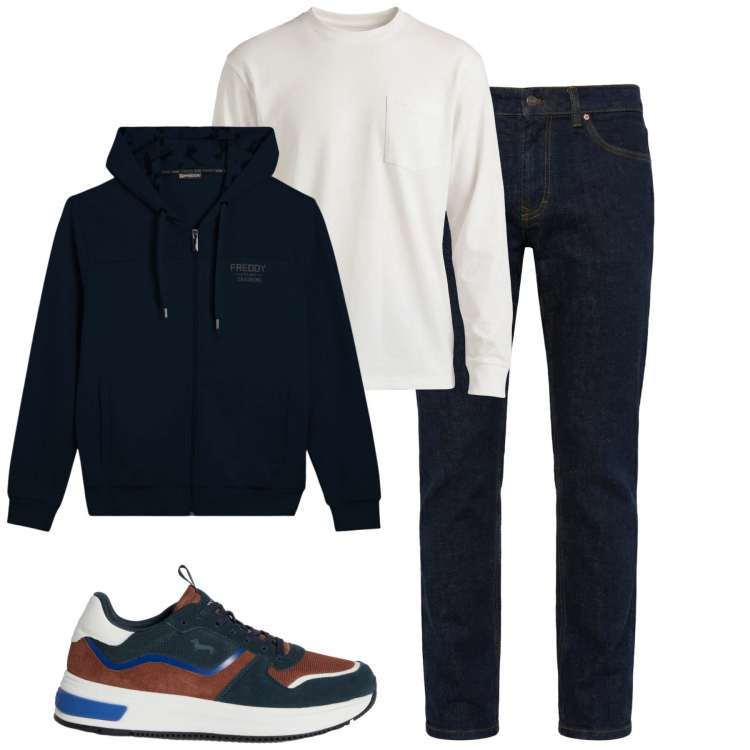 Outfit uomo - Total look #2347055. Stile Casual per Tutti i giorni. Abbinamento con jeans, t-shirt, sneakers, felpe con cappuccio.