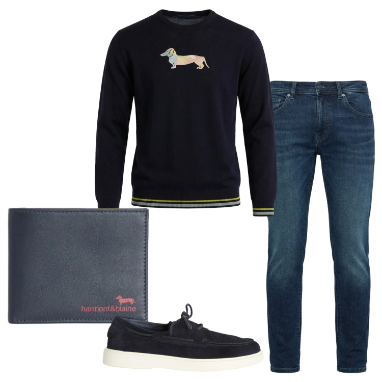 Outfit uomo - Total look #2347058. Stile Casual per Tutti i giorni. Abbinamento con jeans slim fit, scarpe stringate, portafogli, pullovers.