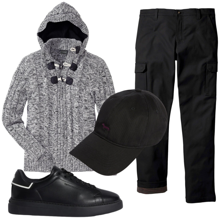 Outfit uomo - Total look #2347060. Stile Casual per Tutti i giorni. Abbinamento con maglieria, pantaloni cargo, sneakers, cappelli con visiera.