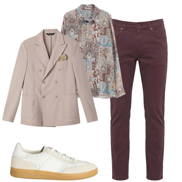 Outfit uomo - Bordeaux e beige. Stile Trendy per Tutti i giorni. Abbinamento con sneakers, pantaloni, camicie, giacche.