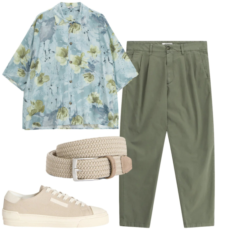 Outfit uomo - City. Stile Urban per Tutti i giorni. Abbinamento con cinture, sneakers, pantaloni, camicie a manica corta.