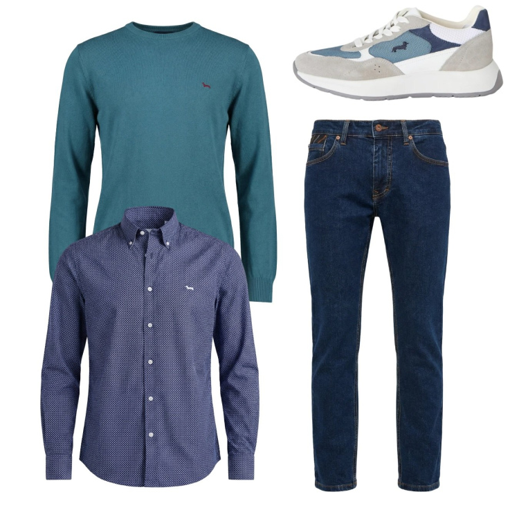 Outfit uomo - Total look. Stile Casual per Tutti i giorni. Abbinamento con pullovers, sneakers, camicie, jeans.