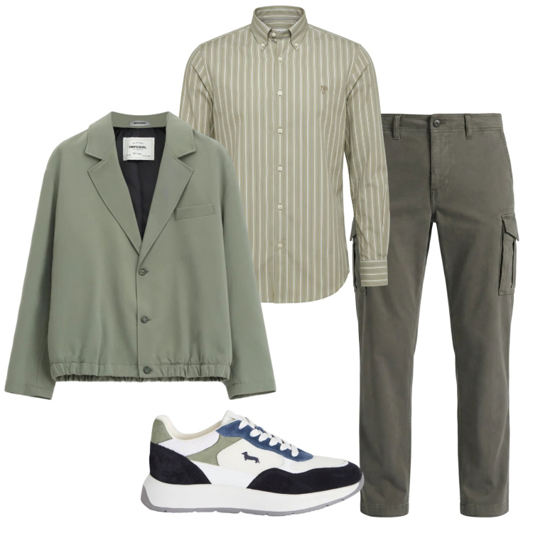 Outfit uomo - Total look #2347083. Stile Trendy per Ufficio. Abbinamento con pantaloni cargo, sneakers, camicie, giacche.
