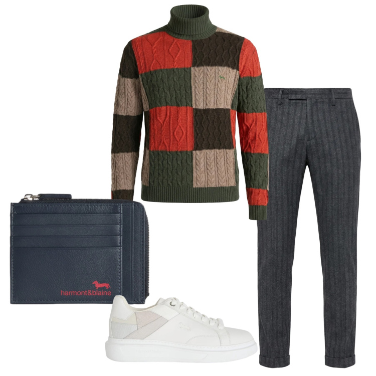 Outfit uomo - Total look #2347101. Stile Trendy per Ufficio. Abbinamento con sneakers, pantaloni, portamonete, maglieria.