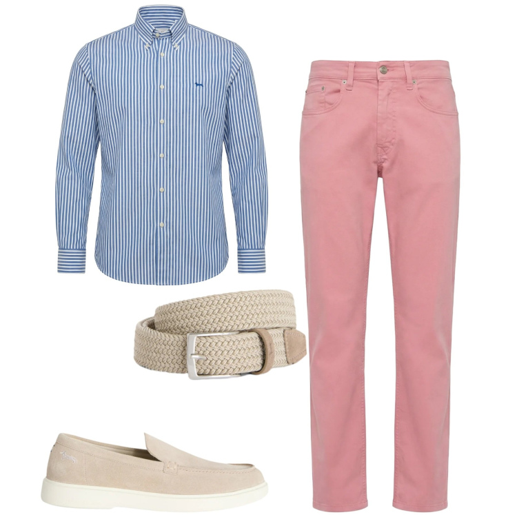 Outfit uomo - Spring. Stile Trendy per Tutti i giorni. Abbinamento con cinture, scarpe stringate, pantaloni, camicie.