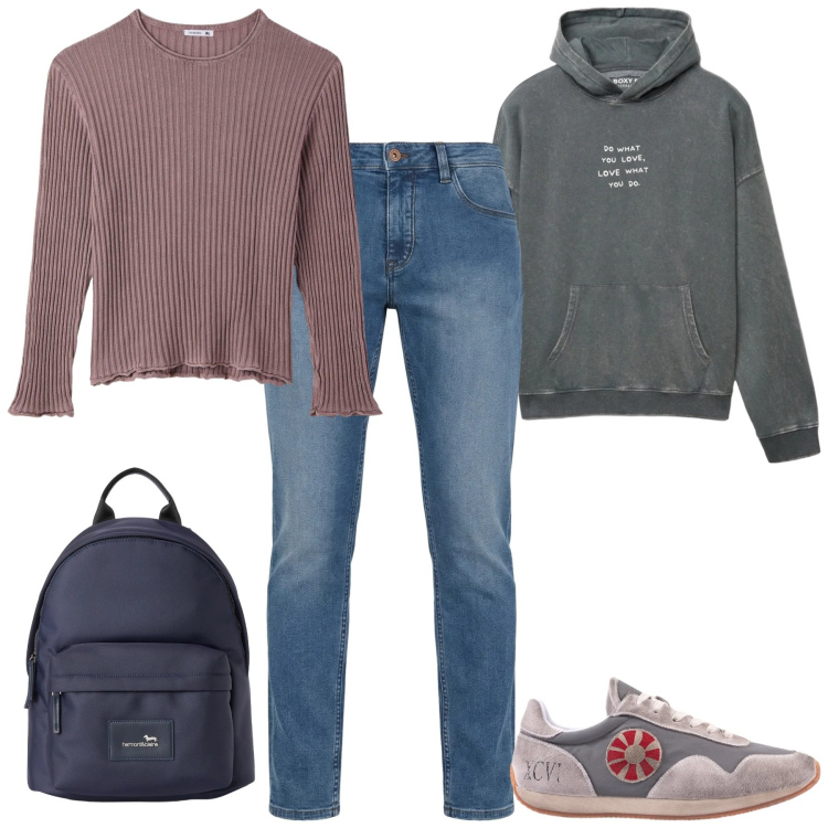 Outfit uomo - Total look #2347107. Stile Casual per Tutti i giorni. Abbinamento con jeans, borse sportive, maglieria, felpe con cappuccio, sneakers.